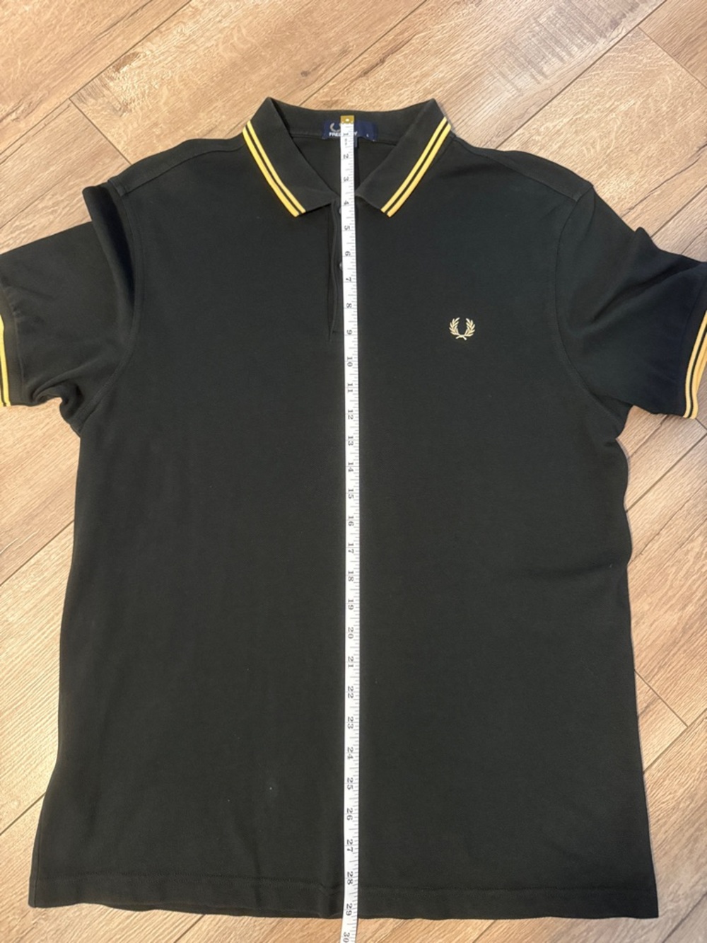 Fred Perry Black Polo with Yellow Twin Tipping - Picture 3 of 3